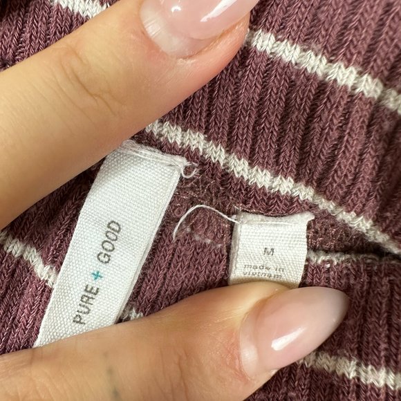 Good + Pure  Anthropologie  Long Sleeve Pajama Lounge Set  Stripe Purple  Medium - Picture 6 of 7